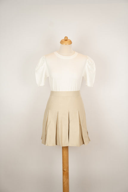 Zandkleur gebreid plooirokje