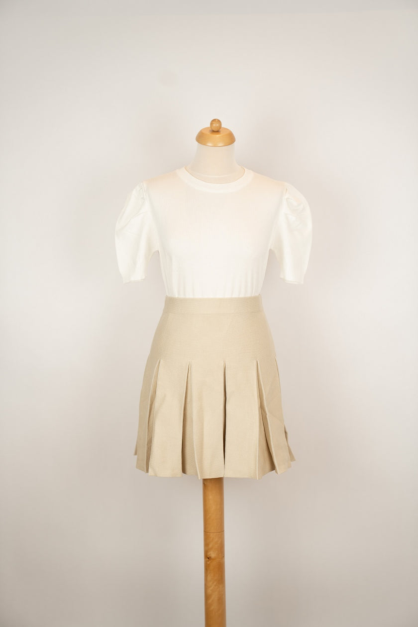 Zandkleur gebreid plooirokje