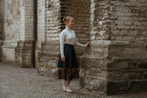 Donkerblauw klokkend bouclé rokje
