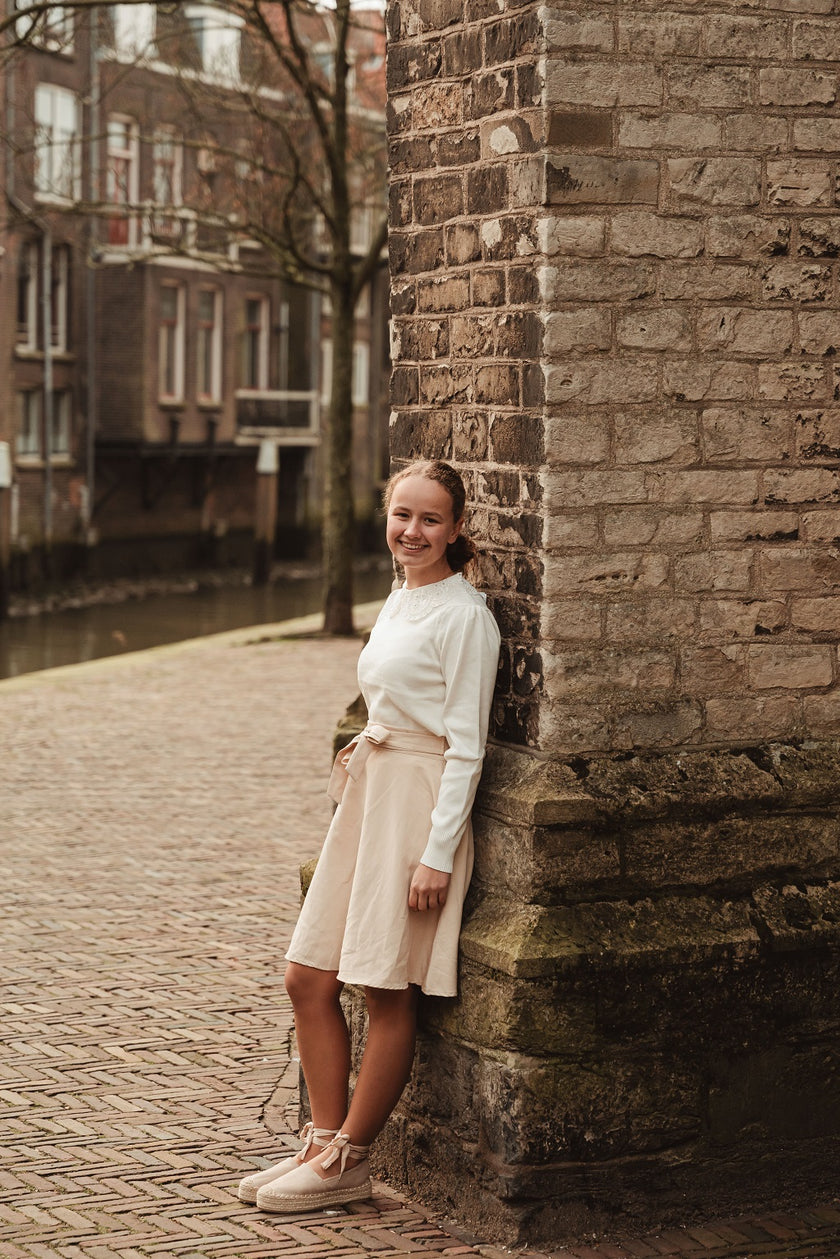 Zandkleur rokje met strik