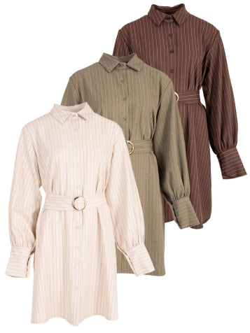 Gestreepte zandkleur jurk