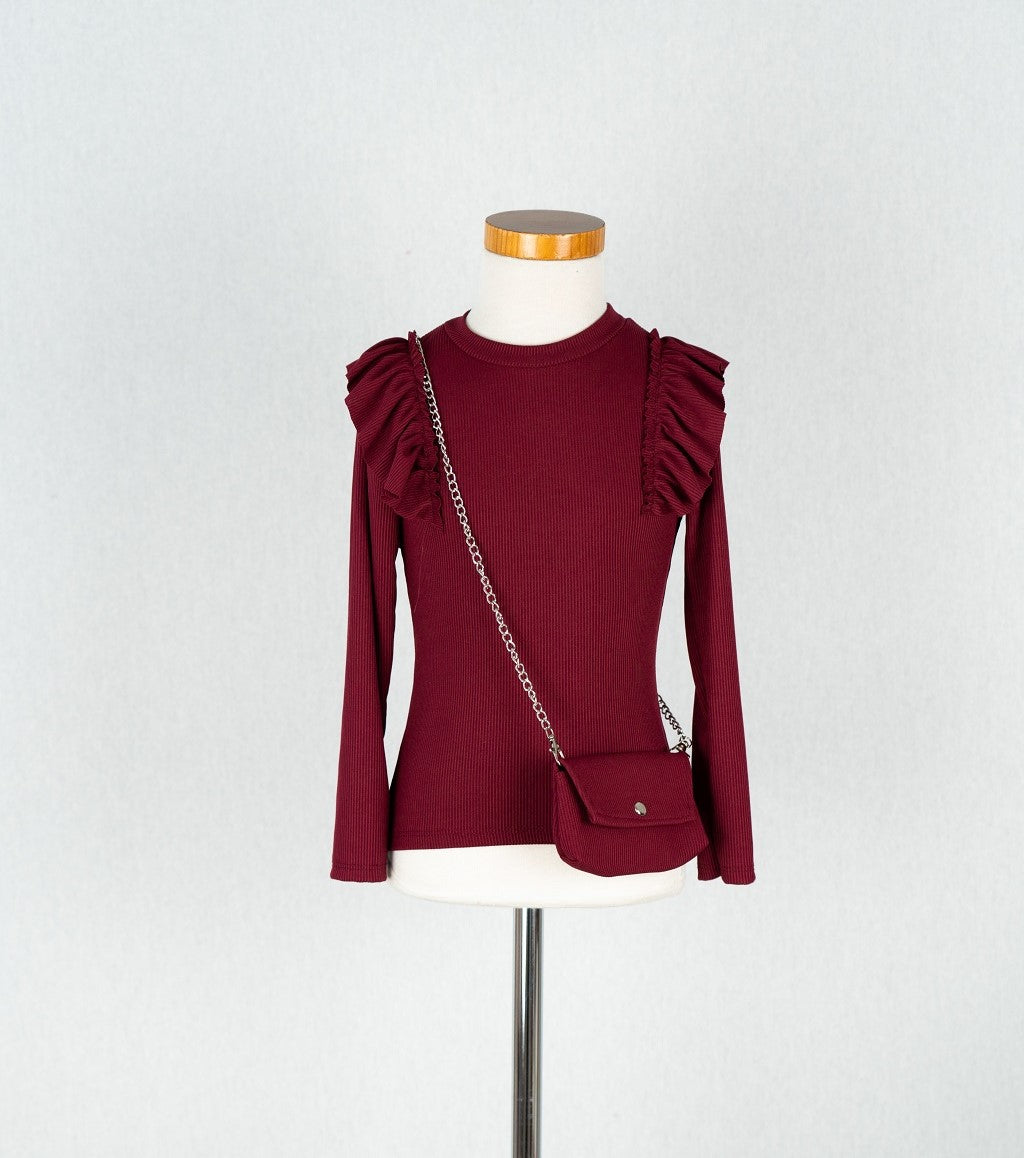 Bordeaux longsleeve met tasje