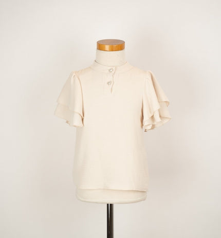 Zandkleur bloesje met leuk mouwtje