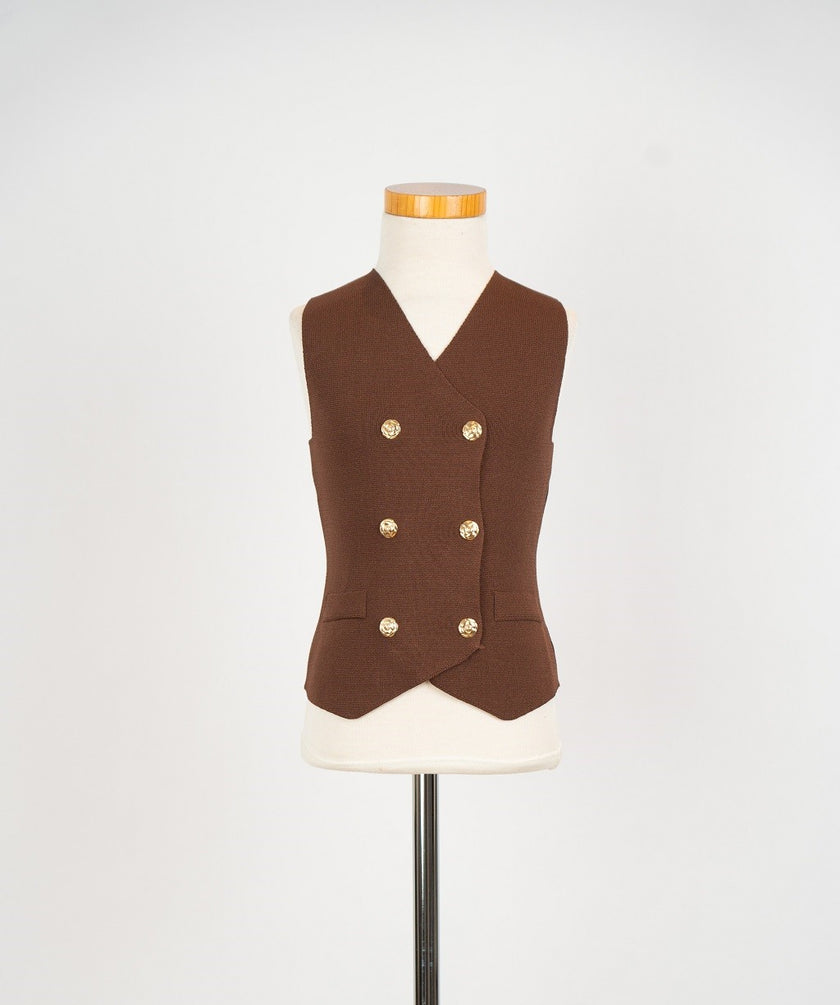 Donkerbruin gebreid gilet