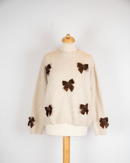 Zandkleur trui met strikken