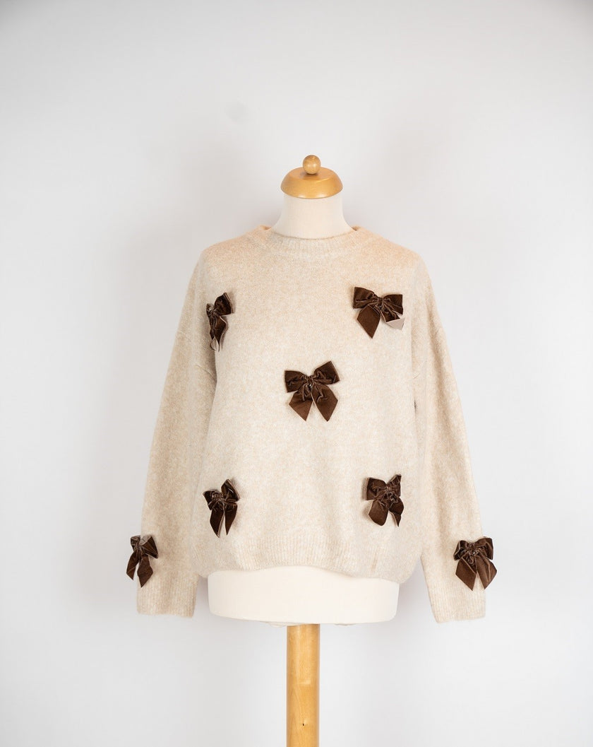 Zandkleur trui met strikken