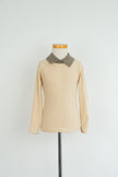 Beige longsleeve met geruit kraagje