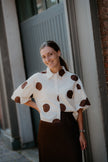 Crème blouse met bruine stippen
