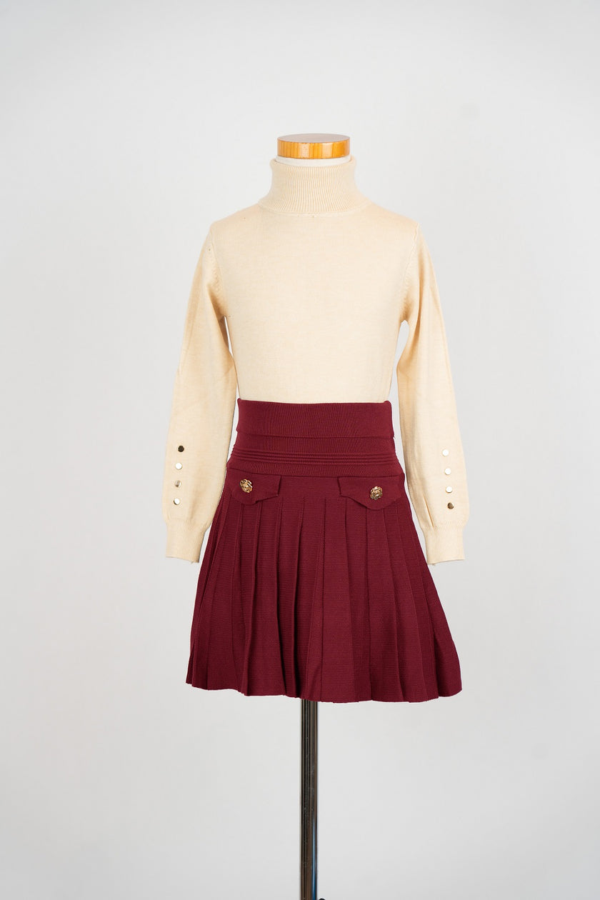 Bordeaux gebreid plooirokje