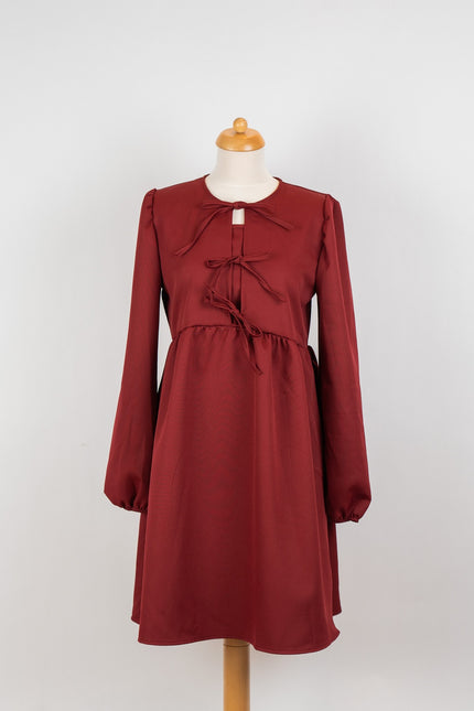 Bordeaux jurk met strikjes