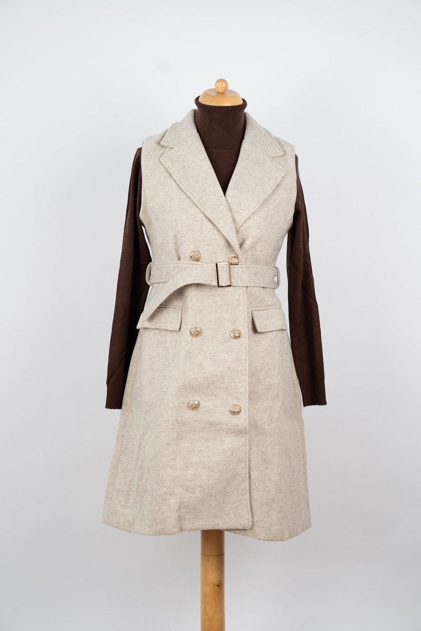 Zandkleur mouwloze blazerdress