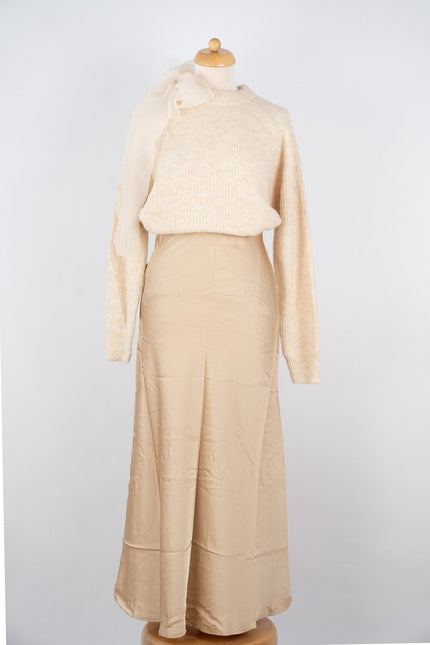 Beige silk-look rok