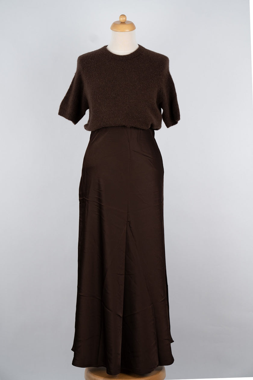 Donkerbruine silk-look rok