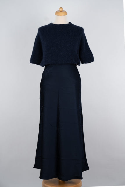 Donkerblauwe silk-look rok