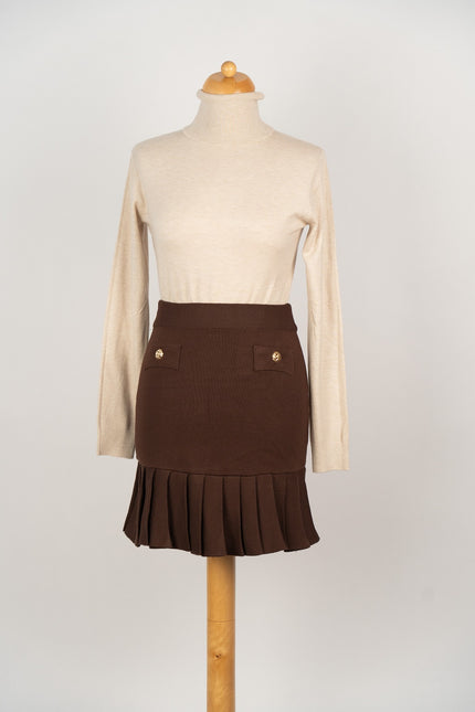 Bruin gebreid rokje met plooien