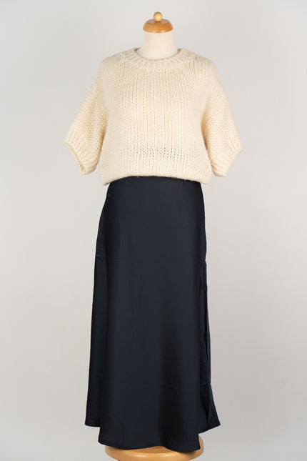 Donkerblauwe silk-look rok