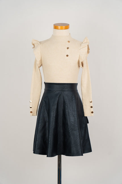 Donkerblauw klokkend lederlook rokje