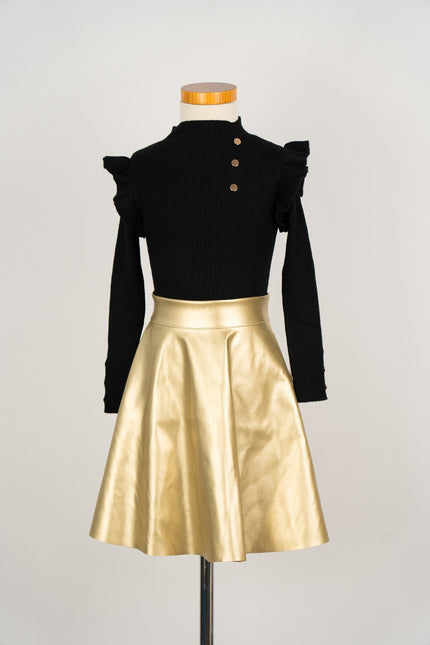 Goudkleurig klokkend lederlook rokje