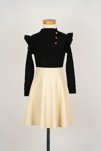 Zand klokkend lederlook rokje