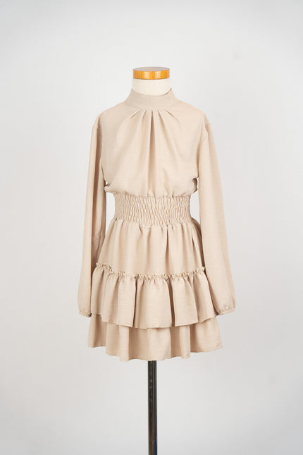 Zand jurkje met gesmokt boord