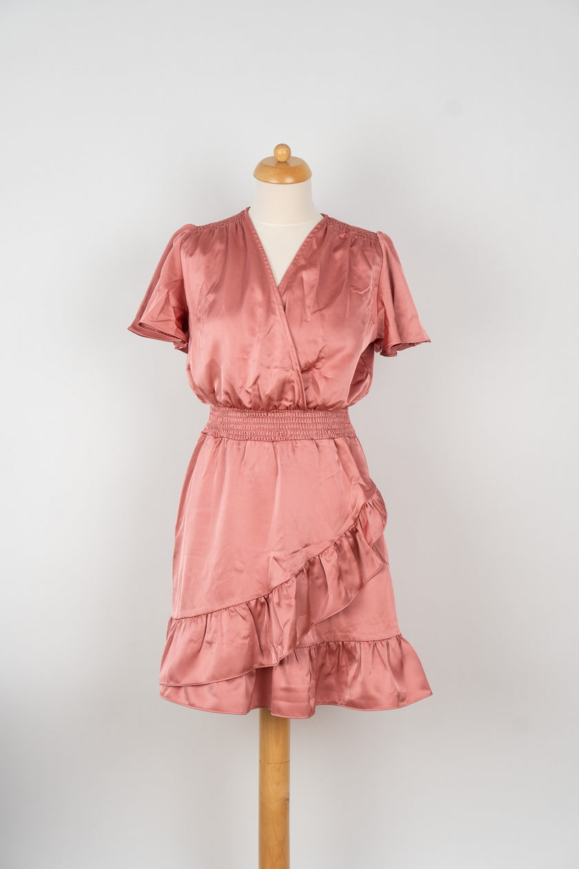 Koraalroze jurk, satijnlook