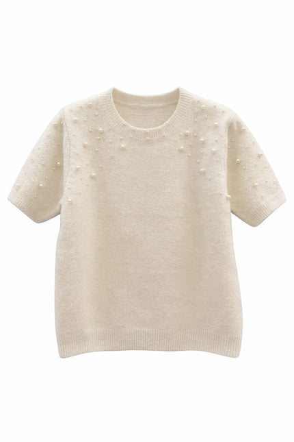 Beige truitje met pareltjes