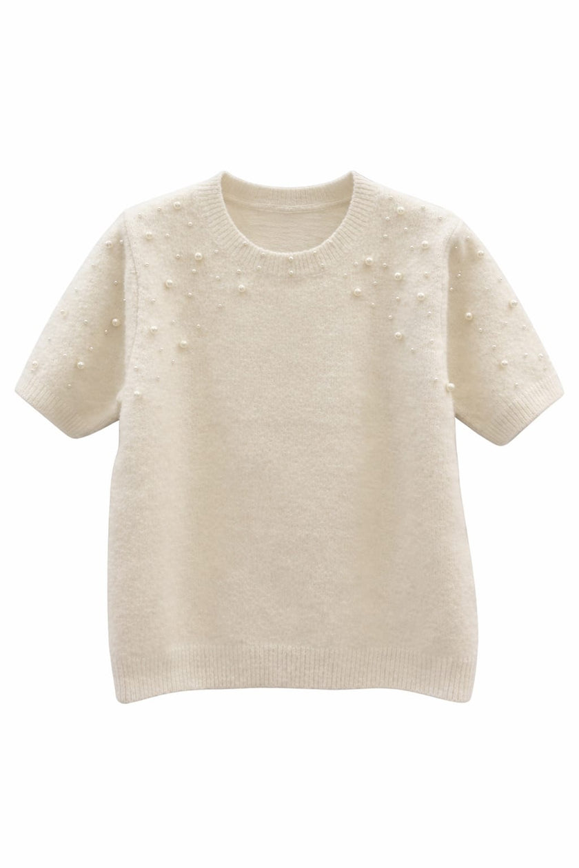 Beige truitje met pareltjes