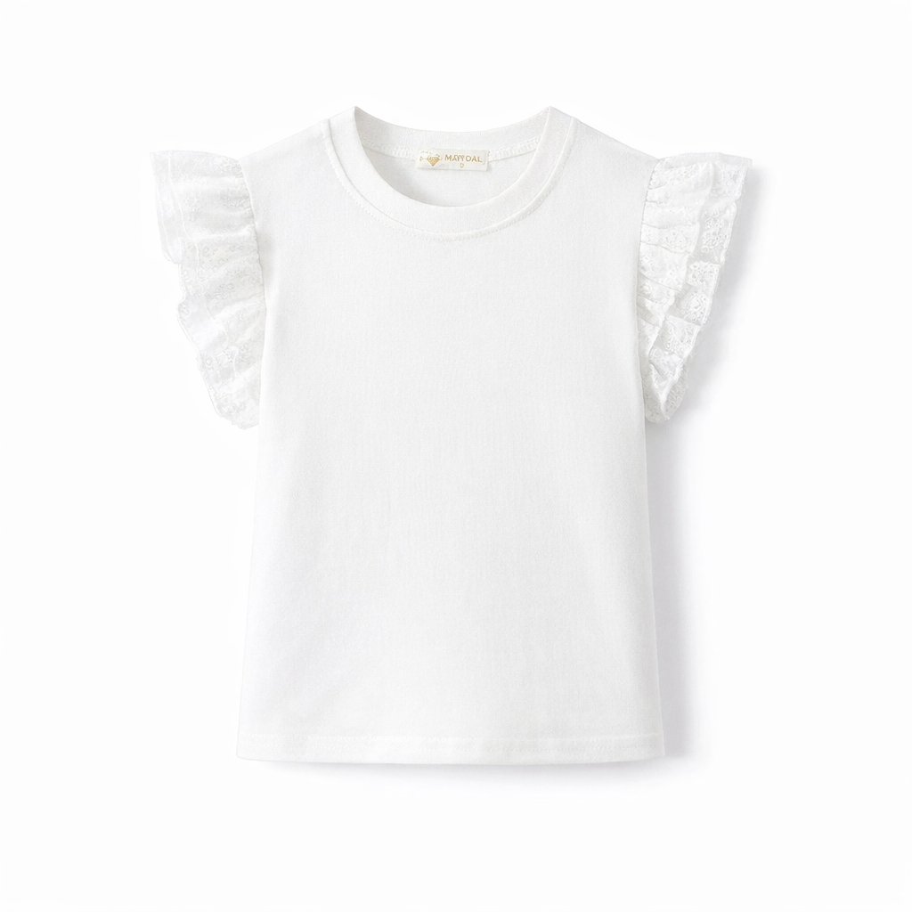 Offwhite shirtje met broderie mouwtje