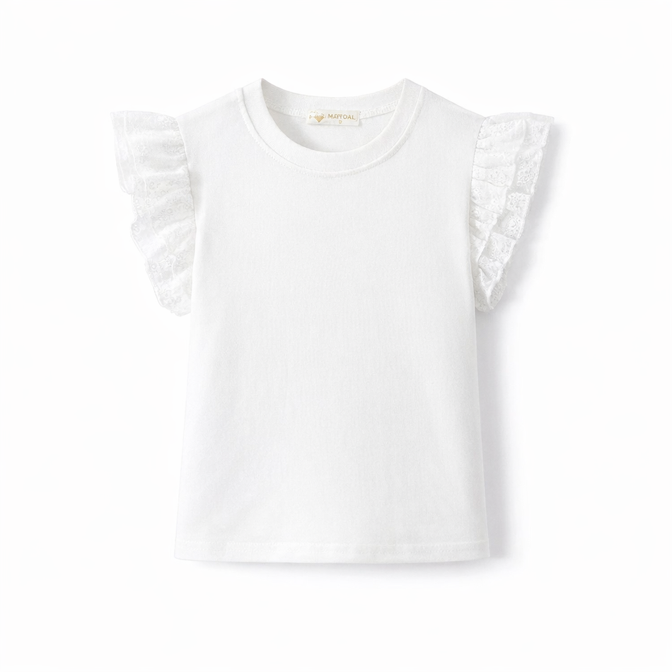 Offwhite shirtje met broderie mouwtje