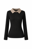 Zwarte longsleeve met geruit kraagje