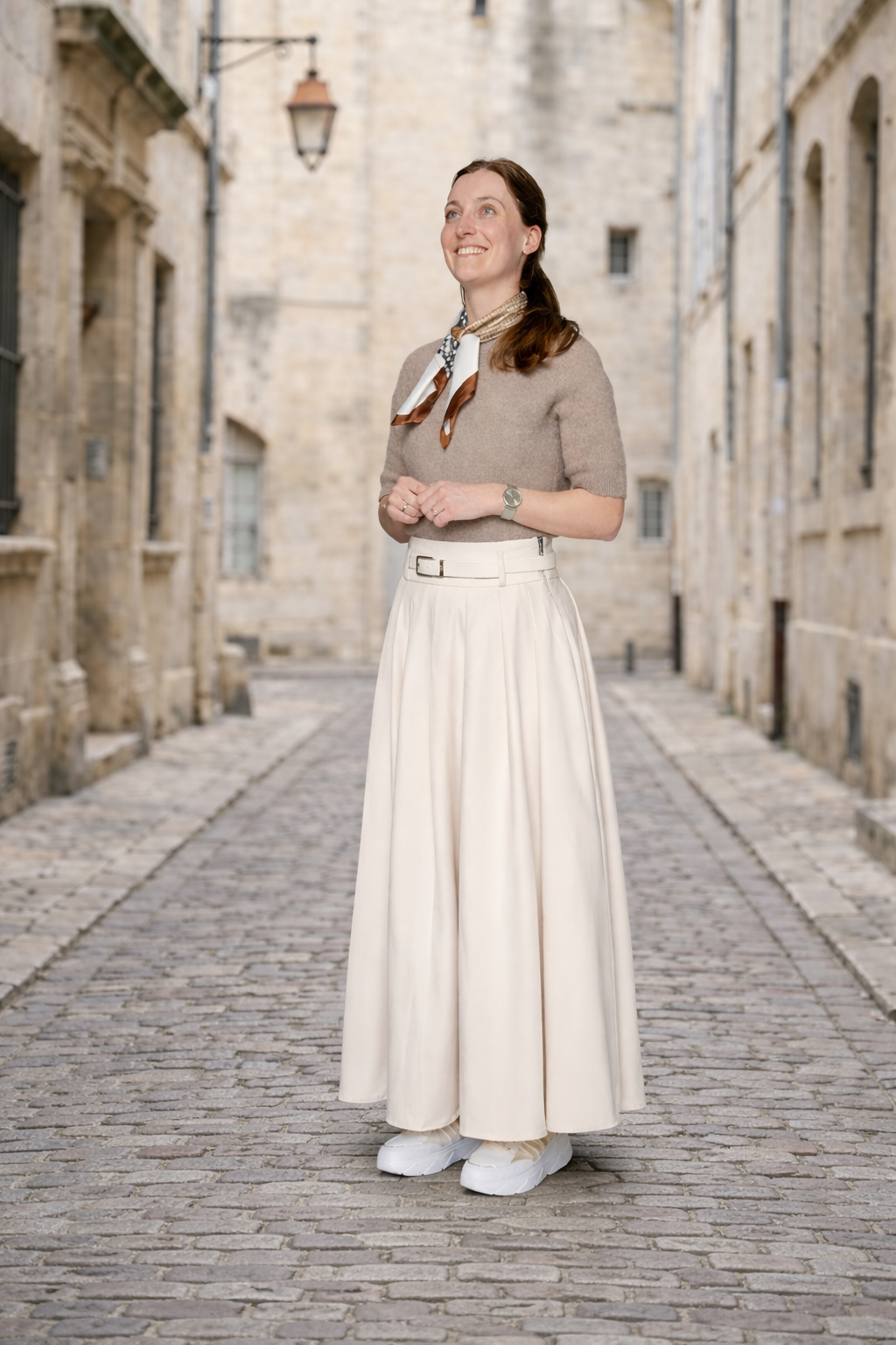 Beige lange rok met riempje
