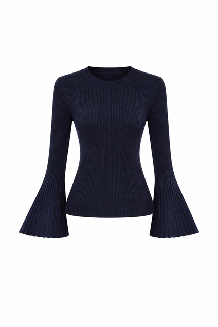 Donkerblauw truitje met klokkende mouw