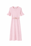Lange roze jurk met ceintuur