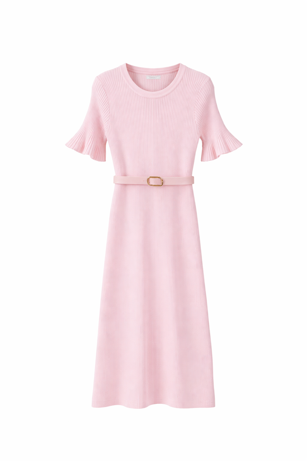 Lange roze jurk met ceintuur