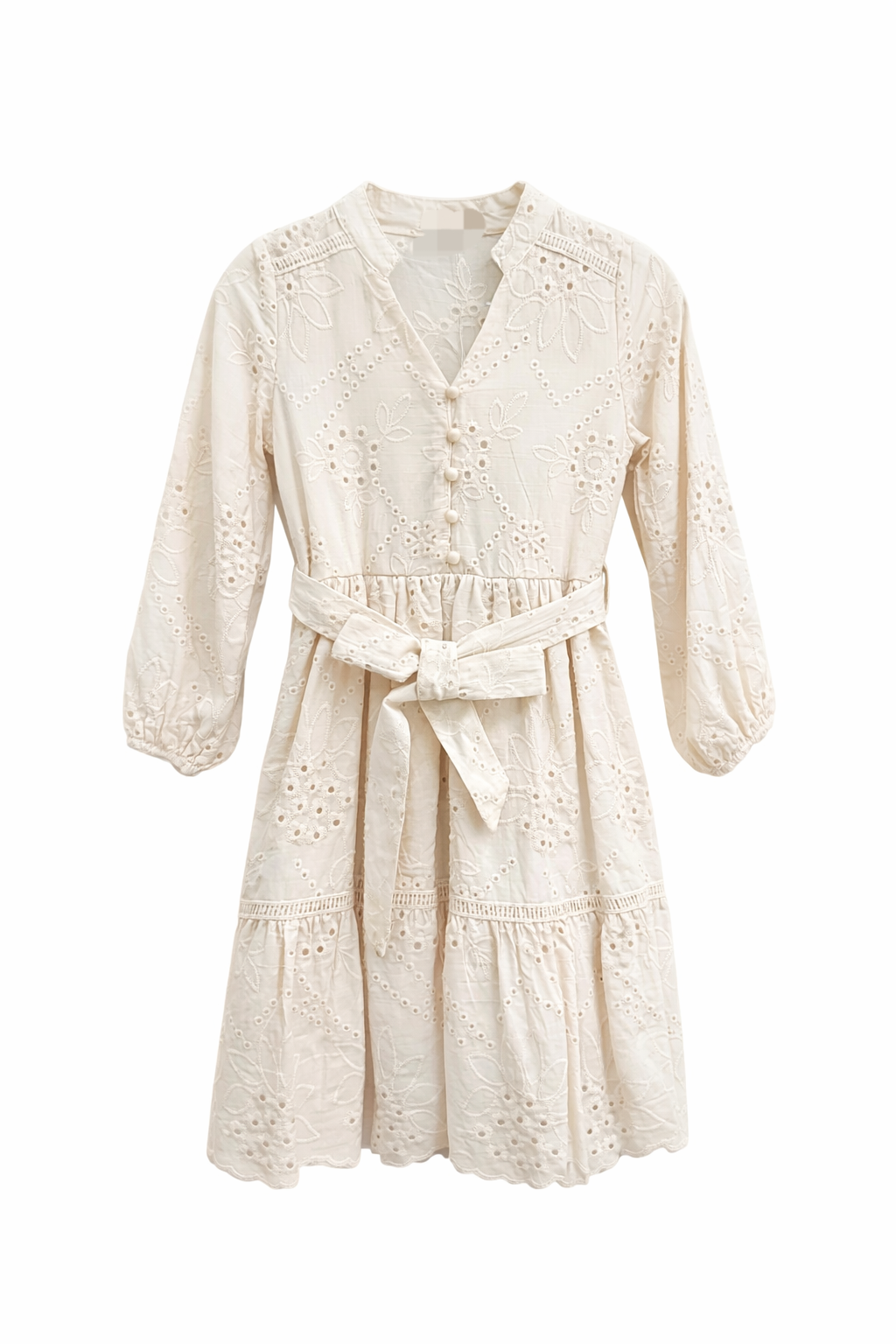 Poederbeige broderie jurk