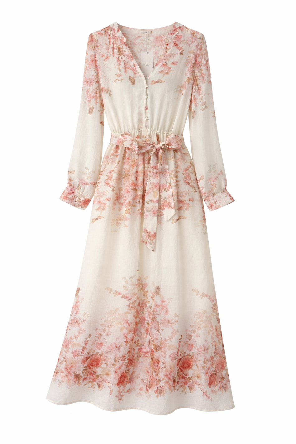 Lange offwhite jurk met bloemen