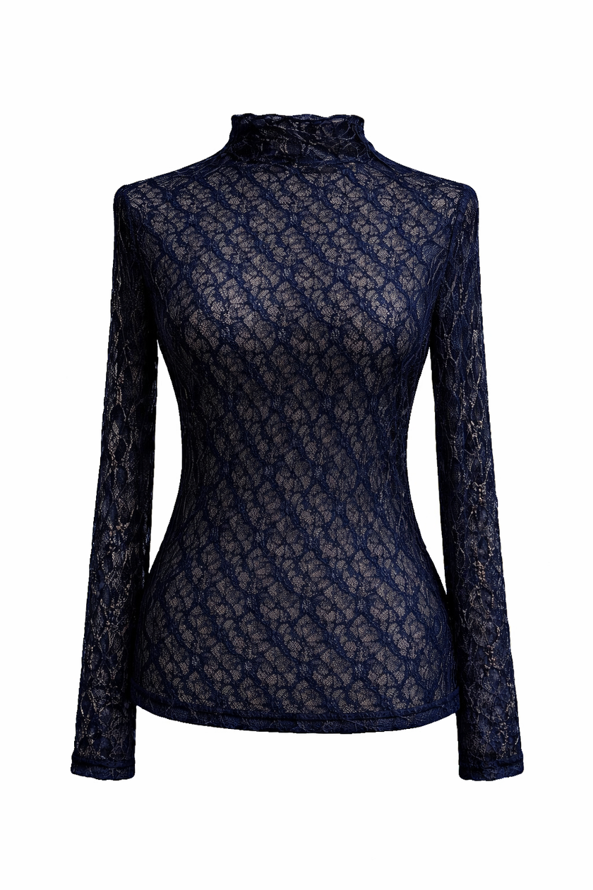 Kanten top, donkerblauw