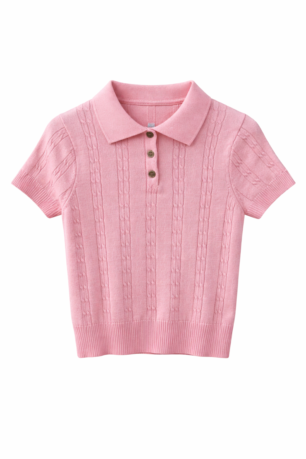 Roze kabeltruitje met kraag