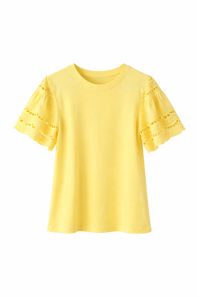 Geel shirt met broderie mouwtje