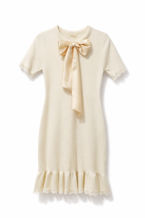 Zandkleur jurk met strik