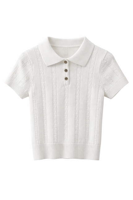 Offwhite kabeltruitje met kraag