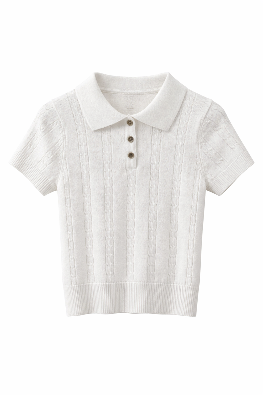 Offwhite kabeltruitje met kraag