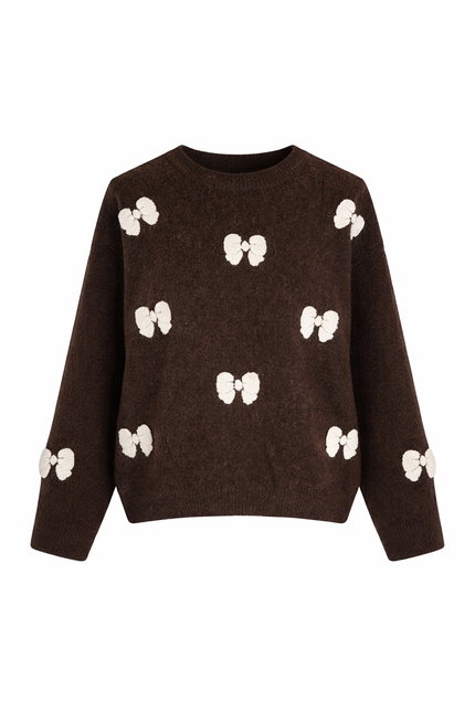 Bruine trui met offwhite strikken