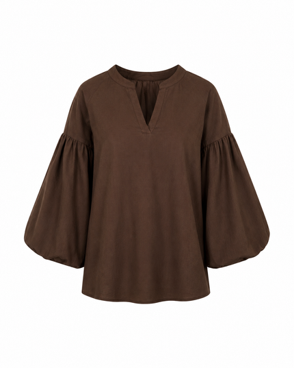 Bruine blouse met ballonmouwen
