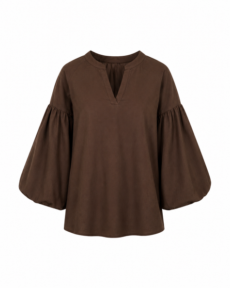 Bruine blouse met ballonmouwen