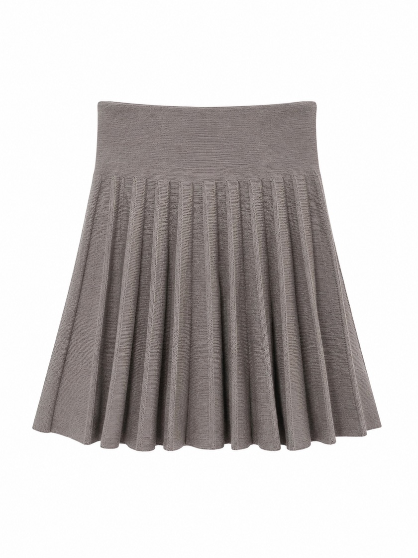 Taupe gebreid plooirokje