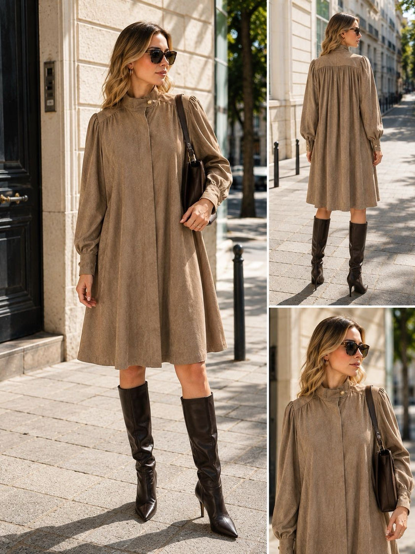 Taupe suèdine blousejurk