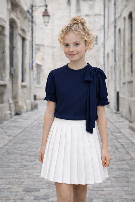Donkerblauw shirt met royale strik