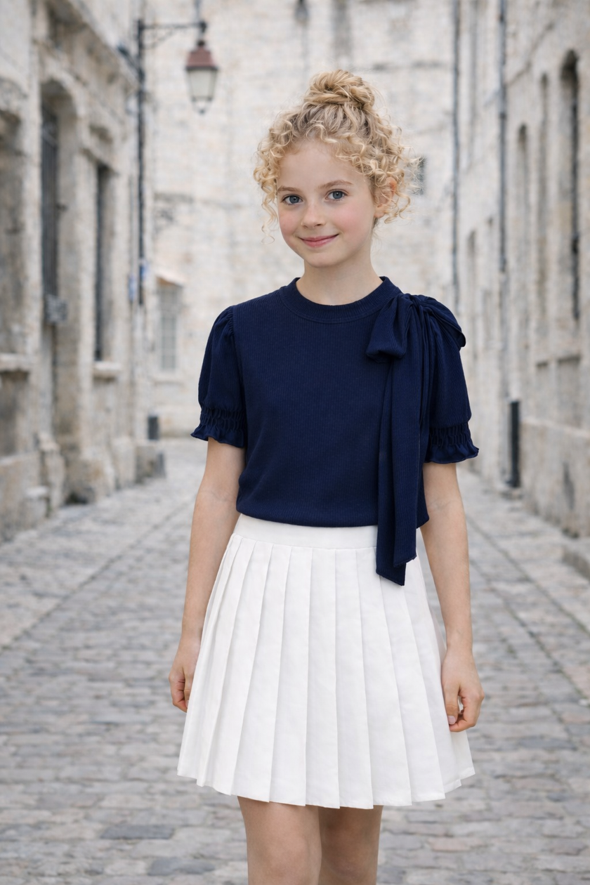 Donkerblauw shirt met royale strik