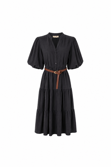 Donkerblauwe lange jurk met riem